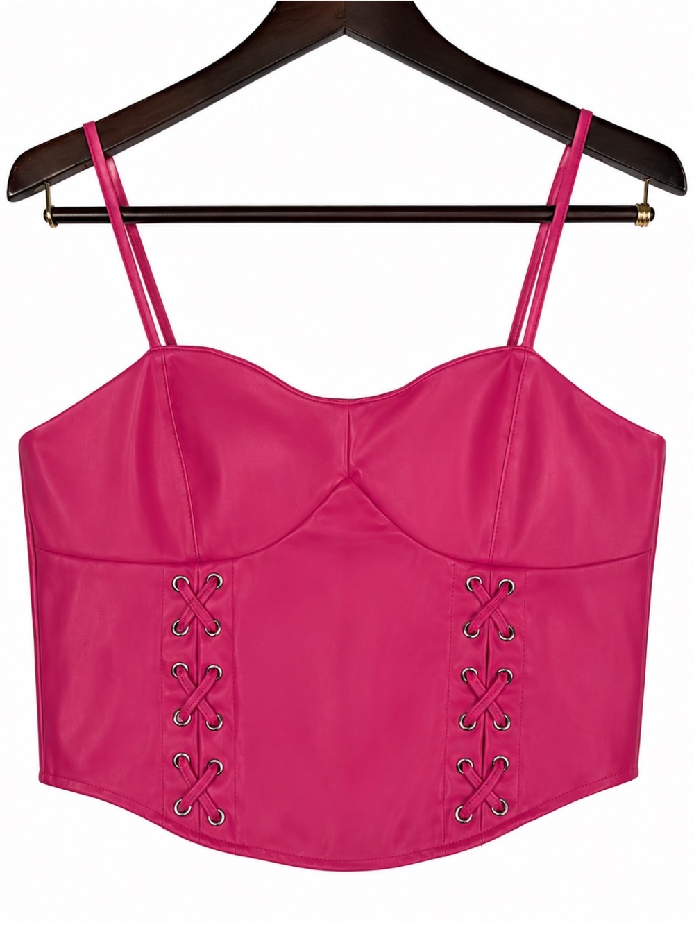 NWT Jolie & Joy Hot Pink Faux Leather Lace Up Corset Crop Top L